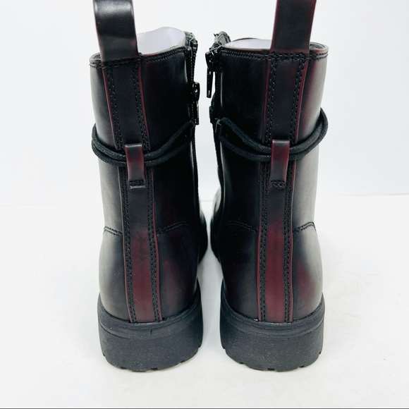 SO Women Burgundy Combat Boots Faux Leather Laced Up - Picture 9 of 10